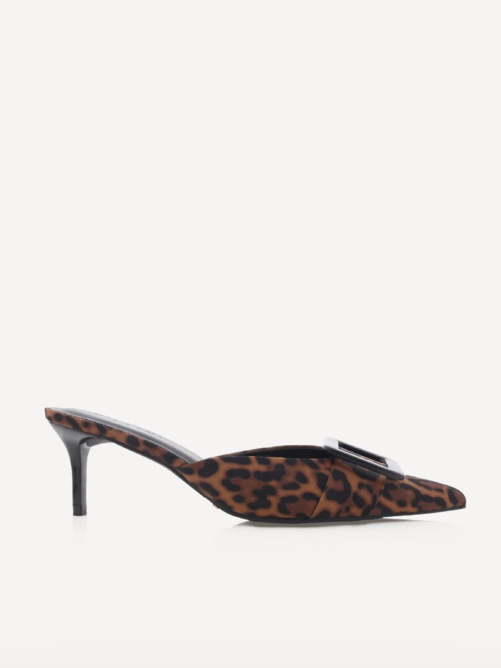 Billini Leopard-Print Pointed Kitten Heel Mule in Brown and Black